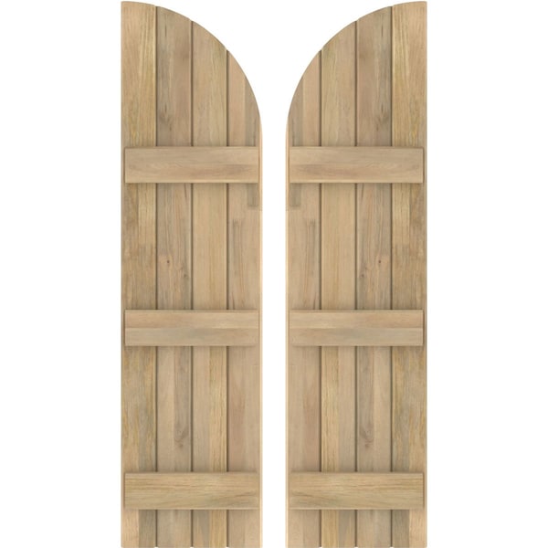 Ekena Millwork Americraft 4-Board (3 Batten) Wood Joined Board-n-Batten Shutters w/ Arch Top, ARW401BQ414X77UNH, PR ARW401BQ414X77UNH - main